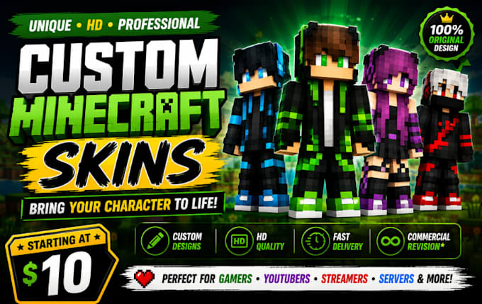 design a unique custom minecraft skin for your character