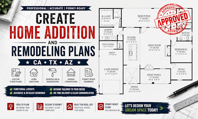 create home addition and remodeling plans for ca tx az