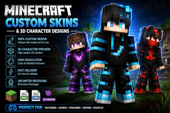 create custom minecraft skins and 3d minecraft character designs