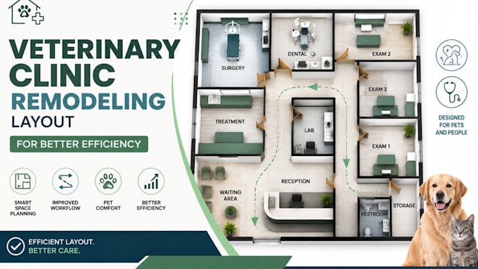 create a veterinary clinic remodeling layout for better efficiency