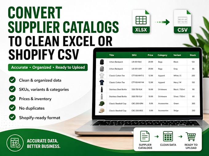 convert supplier catalogs to clean excel or shopify CSV