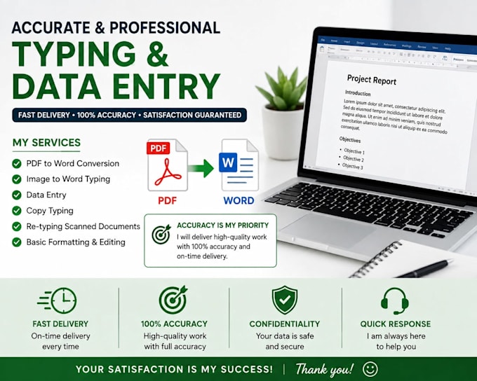 do accurate typing, pdf to word and data entry