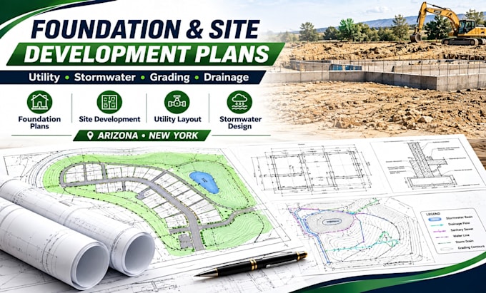 do foundation and site development plan, utility stormwater layout in arizona ny