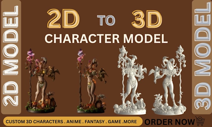 convert 2d to 3d charcter model picture print cartoon 3d logo 3d game stl 3mf