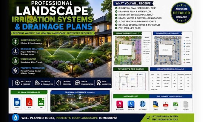 design landscape irrigation system drainage plan for residential properties