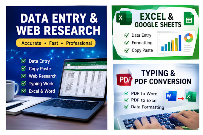 do accurate data entry, typing and web search