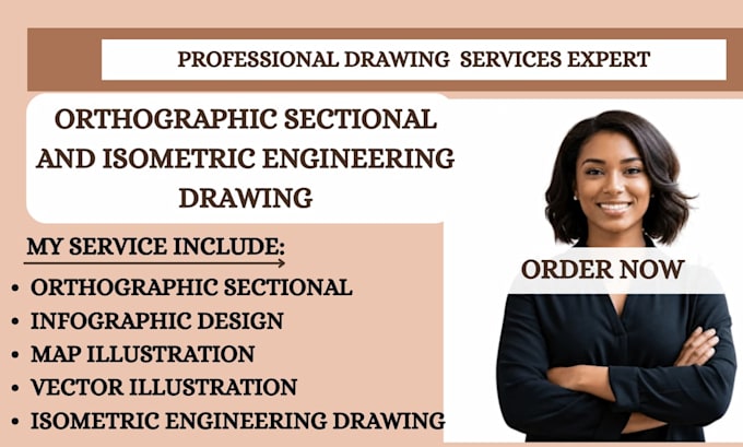 create orthographic sectional map illustration and isometric engineering drawing