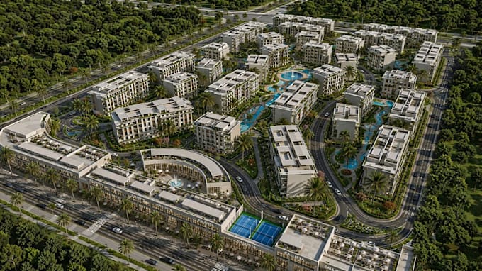 design 3d urban residential compound,aerial view master plan,landscape rendering