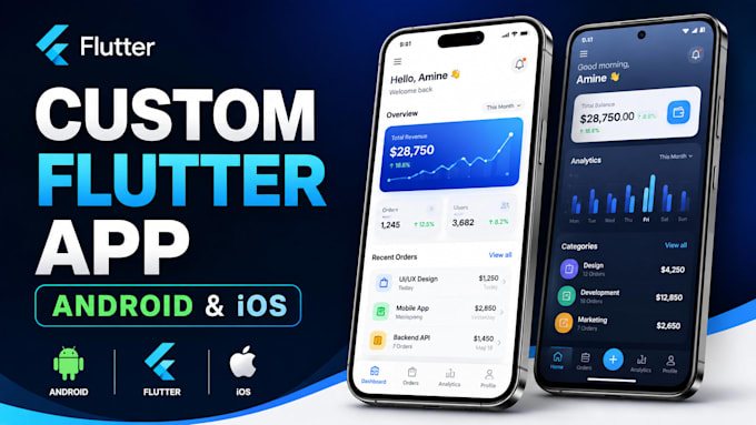 develop a custom flutter mobile app for android and ios