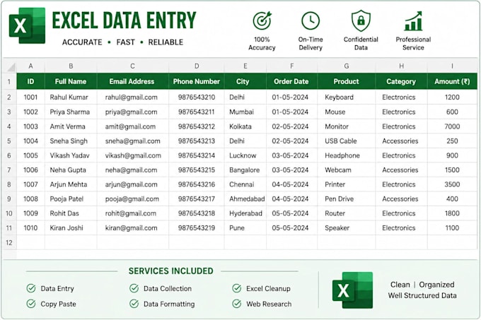 do accurate data entry and excel work