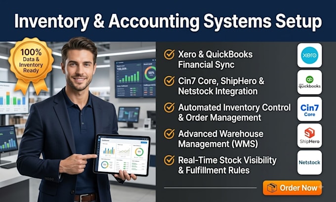 setup inventory control software via xero quickbooks cin7 core shiphero netstock