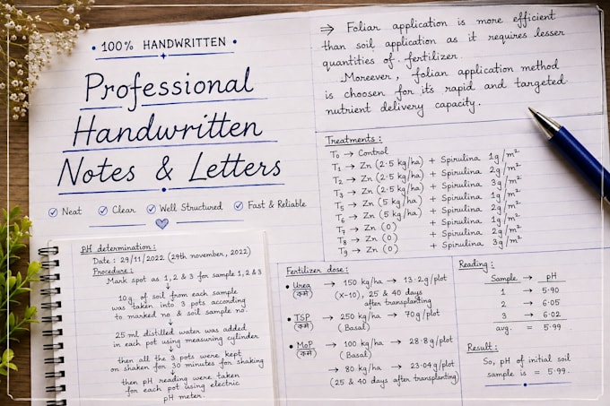 handwrite notes, letters or any documents for you