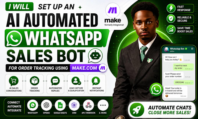 set up an ai automated whatsapp sales bot for order tracking using make com