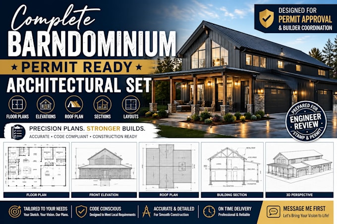 design barndominium plan and permit drawing for approval