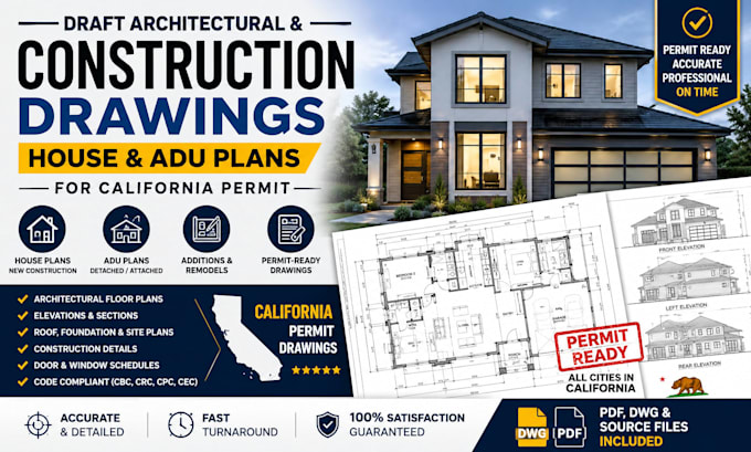 draft architectural construction drawings house adu plans for california permit