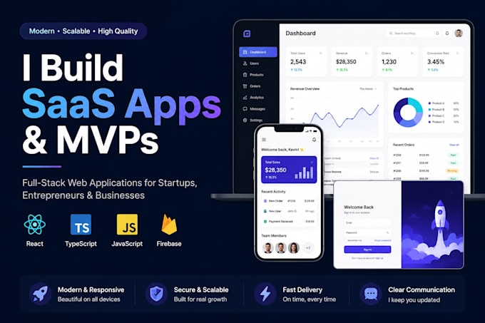 build a modern saas web app, mvp, or startup website