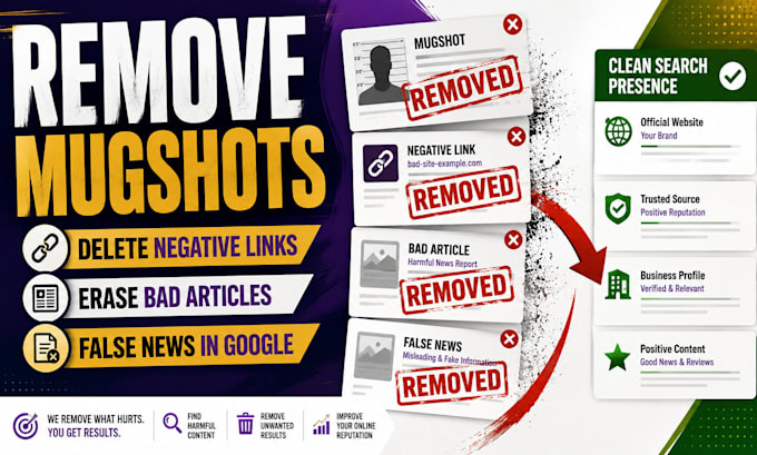 remove mugshots, delete negative links, erase bad articles, false news in google