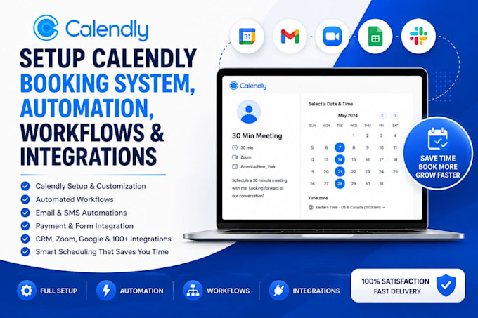 setup calendly booking system, automation, workflows and integrations