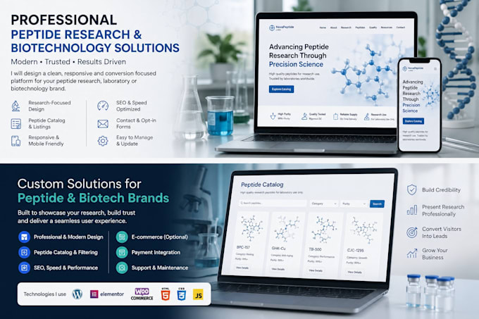 design a professional peptide research, or wellness website