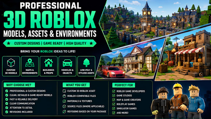 create professional 3d roblox models, assets, maps, and environments