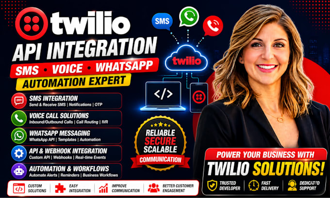 integrate twilio SMS, voice, whatsapp and API automation