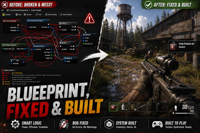 fix bugs and build custom systems in unreal blueprint