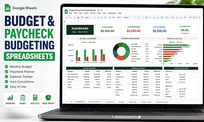 create custom budget and paycheck spreadsheet in google sheets or excel for you