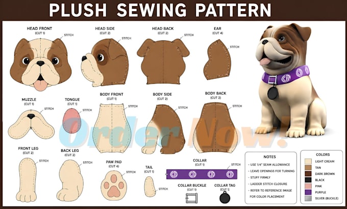 create a custom character plush sewing pattern for stuffed animals plush toys