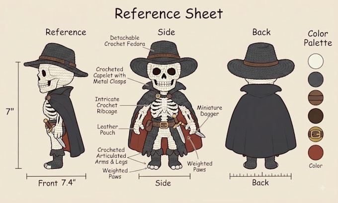 create custom plushie reference sheets for stuffed animal characters
