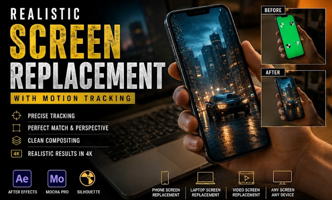 do realistic screen replacement with motion tracking