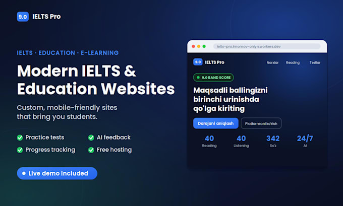 build an ielts learning website with practice tests and ai feedback