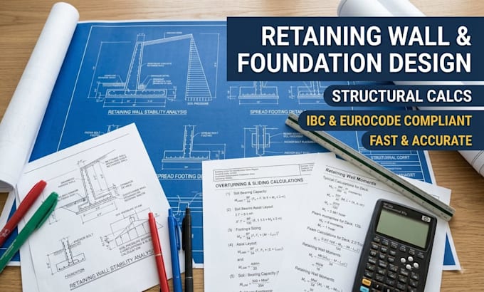 do structural calculation for retaining wall design and foundation footings