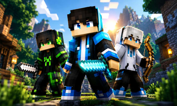 create a professional 3d minecraft skin render and avatar artwork