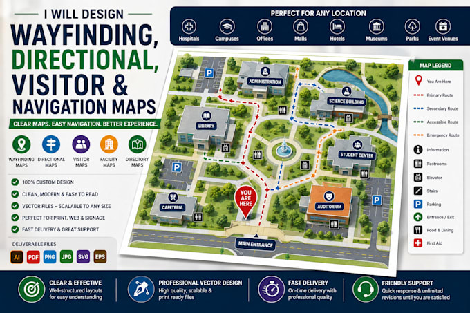 create professional campus, university, school and facility maps