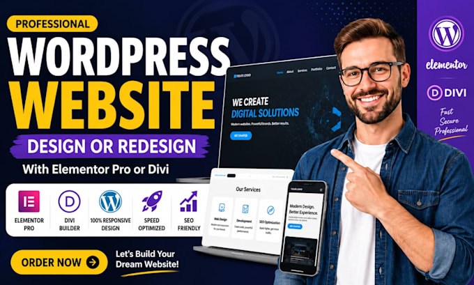 design or redesign wordpress website with elementor pro divi website development