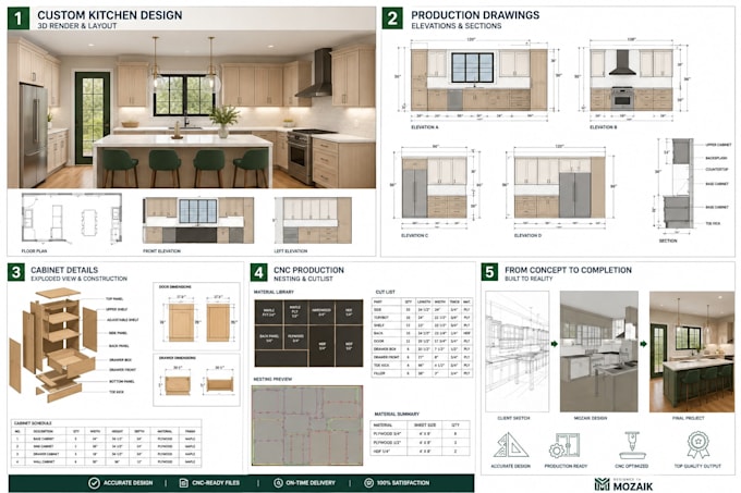design custom kitchen and cabinet project in mozaik and cnc programmer