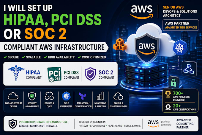 set up hipaa, pci dss or soc 2 compliant AWS infrastructure