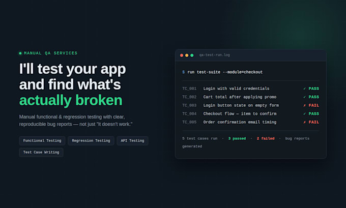 do manual QA testing, functional and regression testing for your app