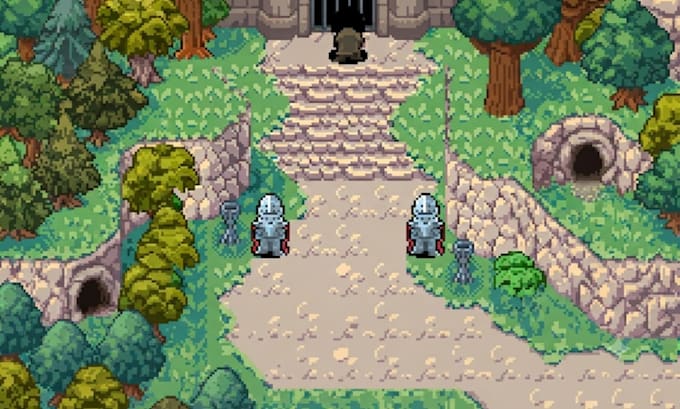 draw pixel art landscape background scene room interior tilemap props platformer