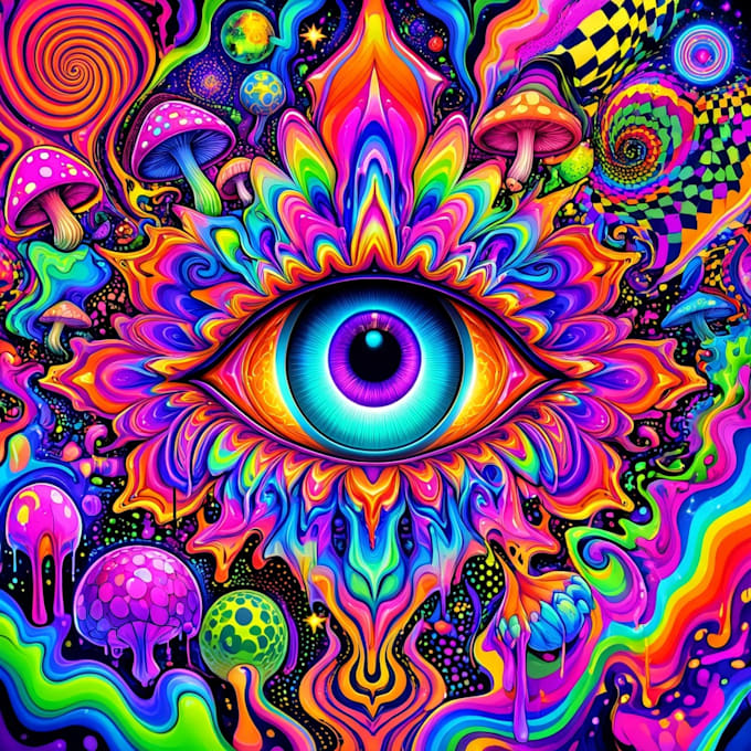 create colorful psychedelic and trippy style illustration