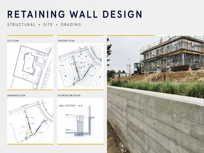 do retaining wall design, drainage plan, beam slab deck structural engineer