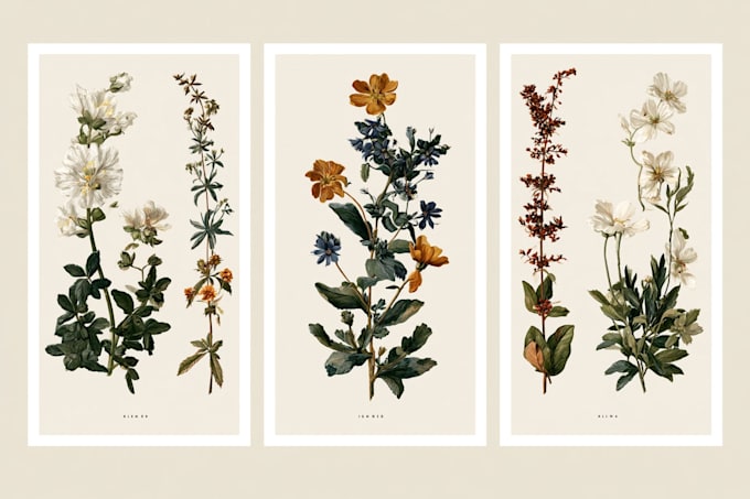 create botanical line art illustration and hand drawn