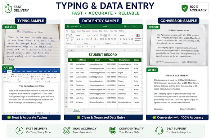 do accurate data entry, typing and ms excel work