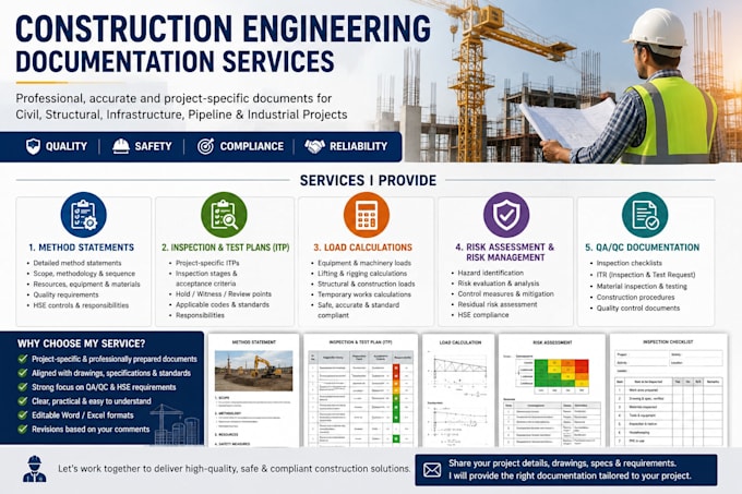 do risk assessment, method statement, inspection and test plan, load calculation