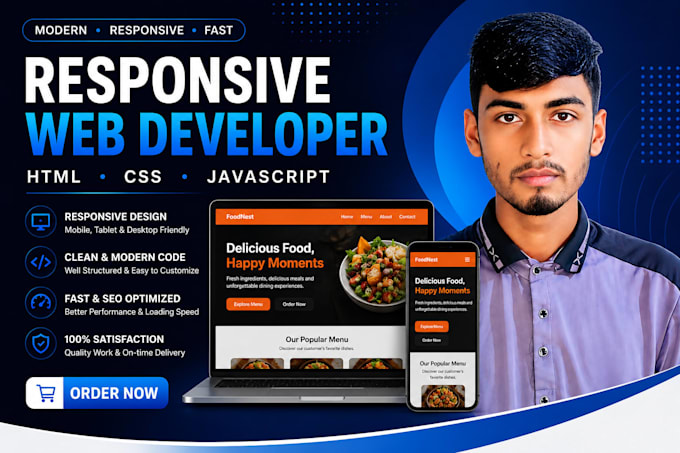 build a responsive modern website using HTML CSS and javascript