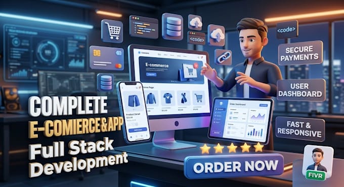 create e commerce websites, apps development as full stack developer
