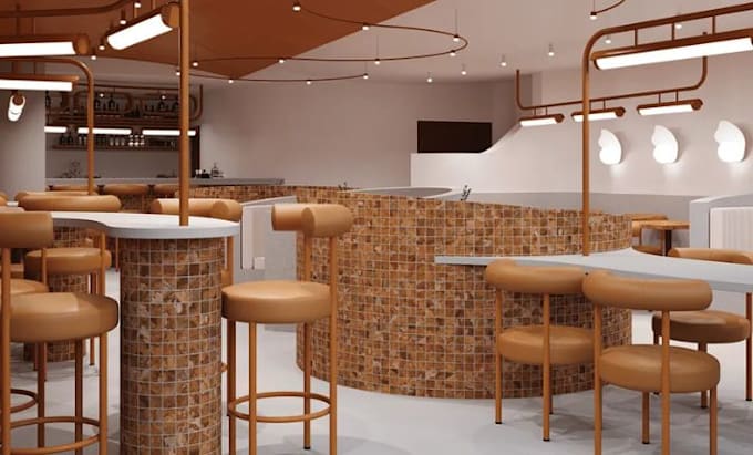 3d lounge bar, office, coffee shop interior design