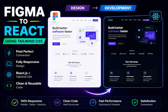 convert figma design to react website using tailwind CSS