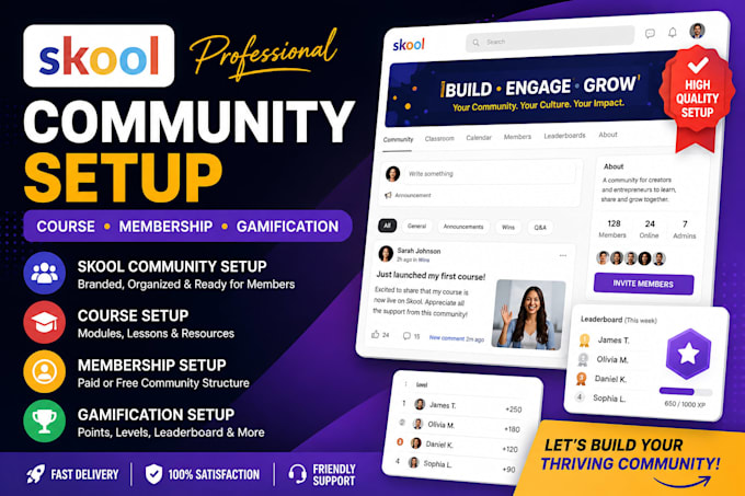 set up your skool community, course membership and gamification