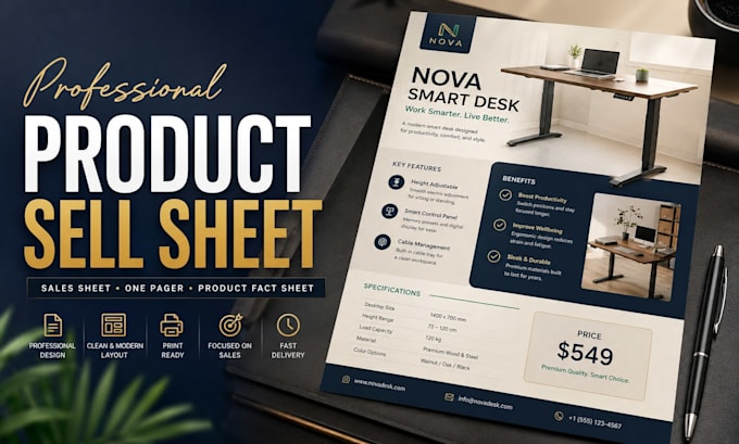 create a professional product sell sheet, sales onepager and product sheet